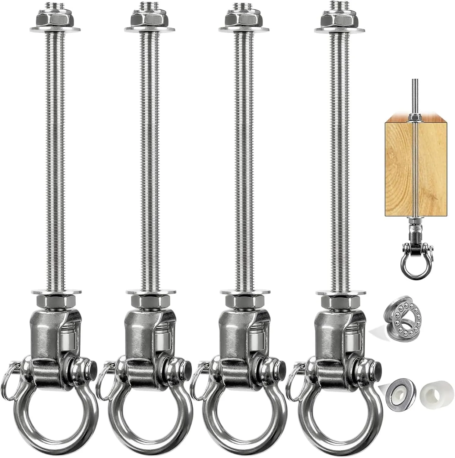 Stainless Steel 304 Swing Hangers with Bearings, Set of 4, Heavy Duty Screw Brackets for Hanging Chairs, Swings, Punching Bag, 1500LB Capacity, 11 in