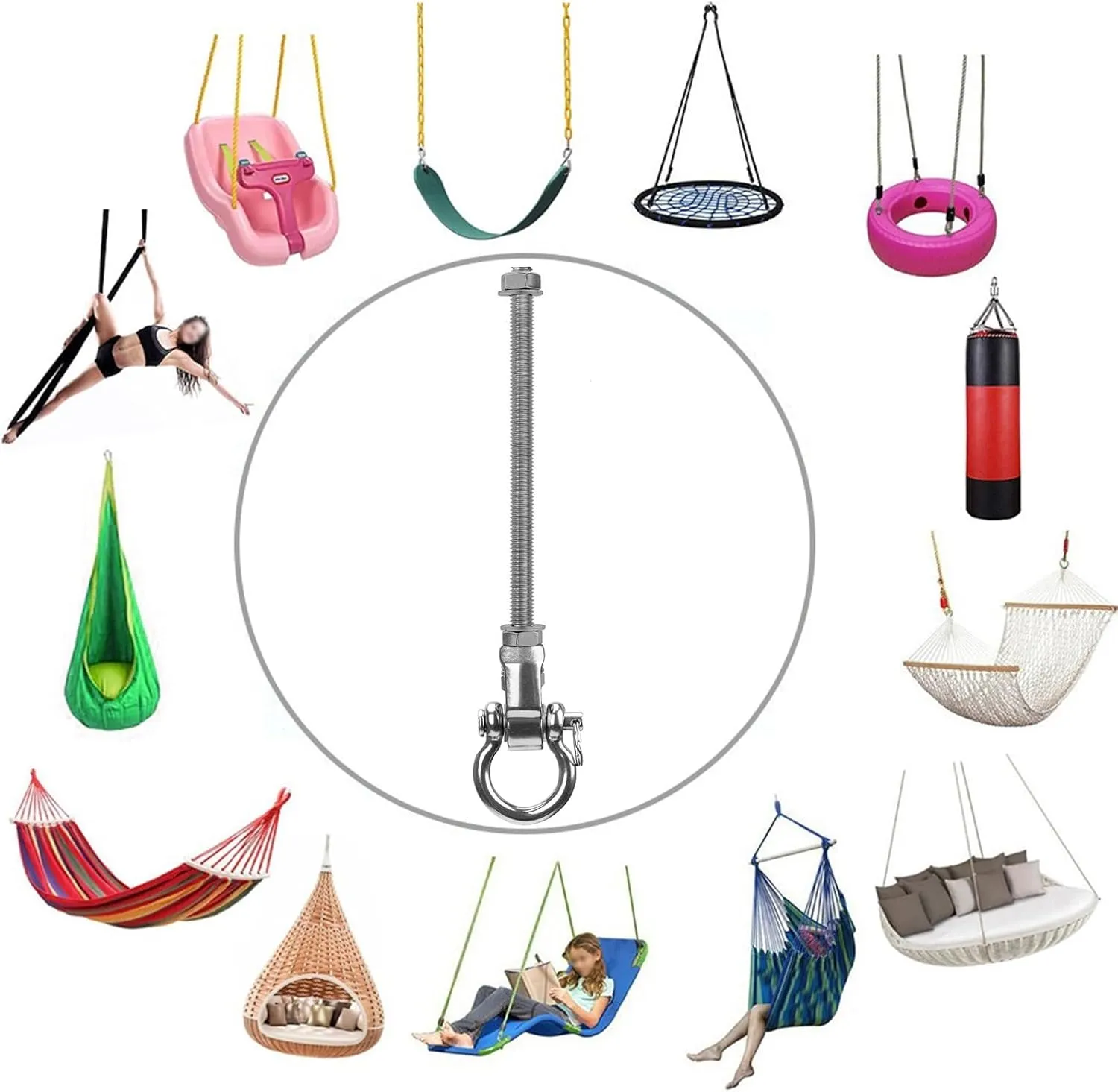 Stainless Steel 304 Swing Hangers with Bearings, Set of 4, Heavy Duty Screw Brackets for Hanging Chairs, Swings, Punching Bag, 1500LB Capacity, 11 in