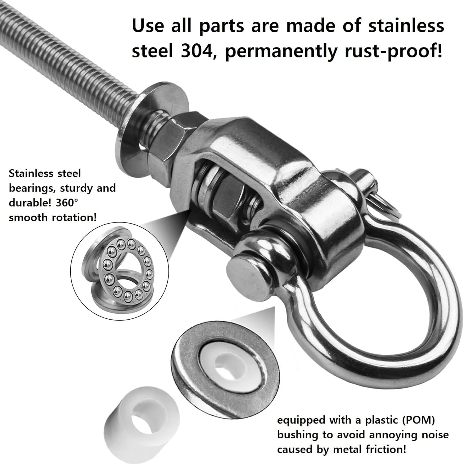 Stainless Steel 304 Swing Hangers with Bearings, Set of 4, Heavy Duty Screw Brackets for Hanging Chairs, Swings, Punching Bag, 1500LB Capacity, 11 in