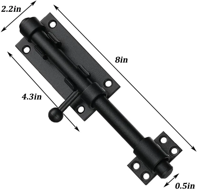 Stainless Steel 8-Inch Black Barrel Bolt Latch Fence/Barn/Dog House/Bedroom Barrel Door Latch