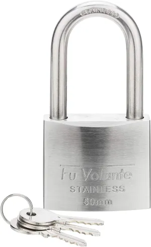 Stainless Steel Pin Tumbler Padlock, 304 Marine Series, Weatherproof, 2 inch Wide Body, Long Shackle, Keyed Different