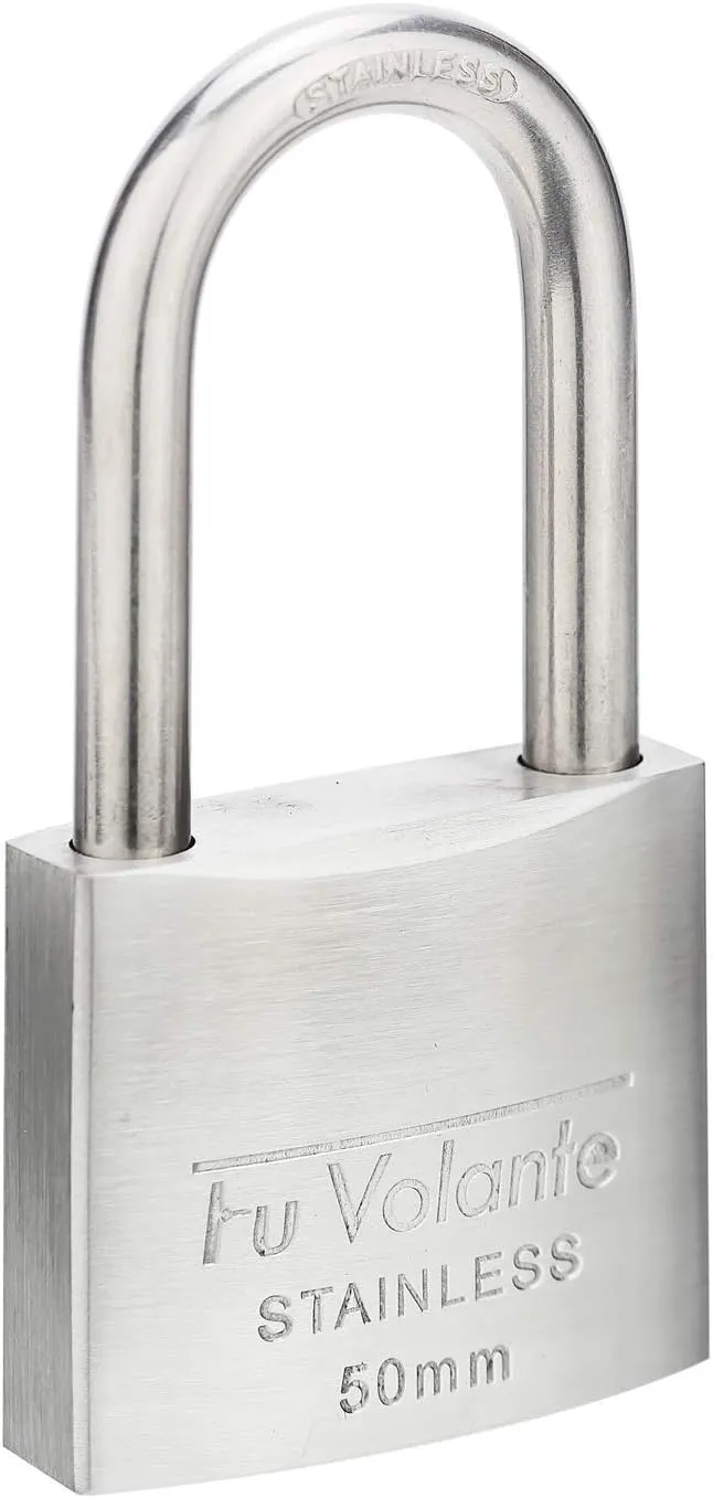 Stainless Steel Pin Tumbler Padlock, 304 Marine Series, Weatherproof, 2 inch Wide Body, Long Shackle, Keyed Different