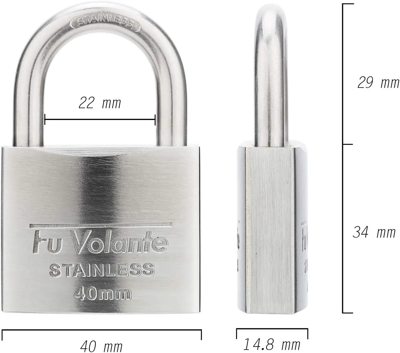 Stainless Steel Pin Tumbler Padlock, 304 Marine Series, Weatherproof Padlock for Outdoor use, 1-9/16 inch Wide Body, Keyed Different - Stainless Steel Body & Shackle