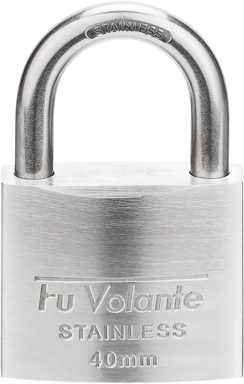 Stainless Steel Pin Tumbler Padlock, 304 Marine Series, Weatherproof Padlock for Outdoor use, 1-9/16 inch Wide Body, Keyed Different - Stainless Steel Body & Shackle