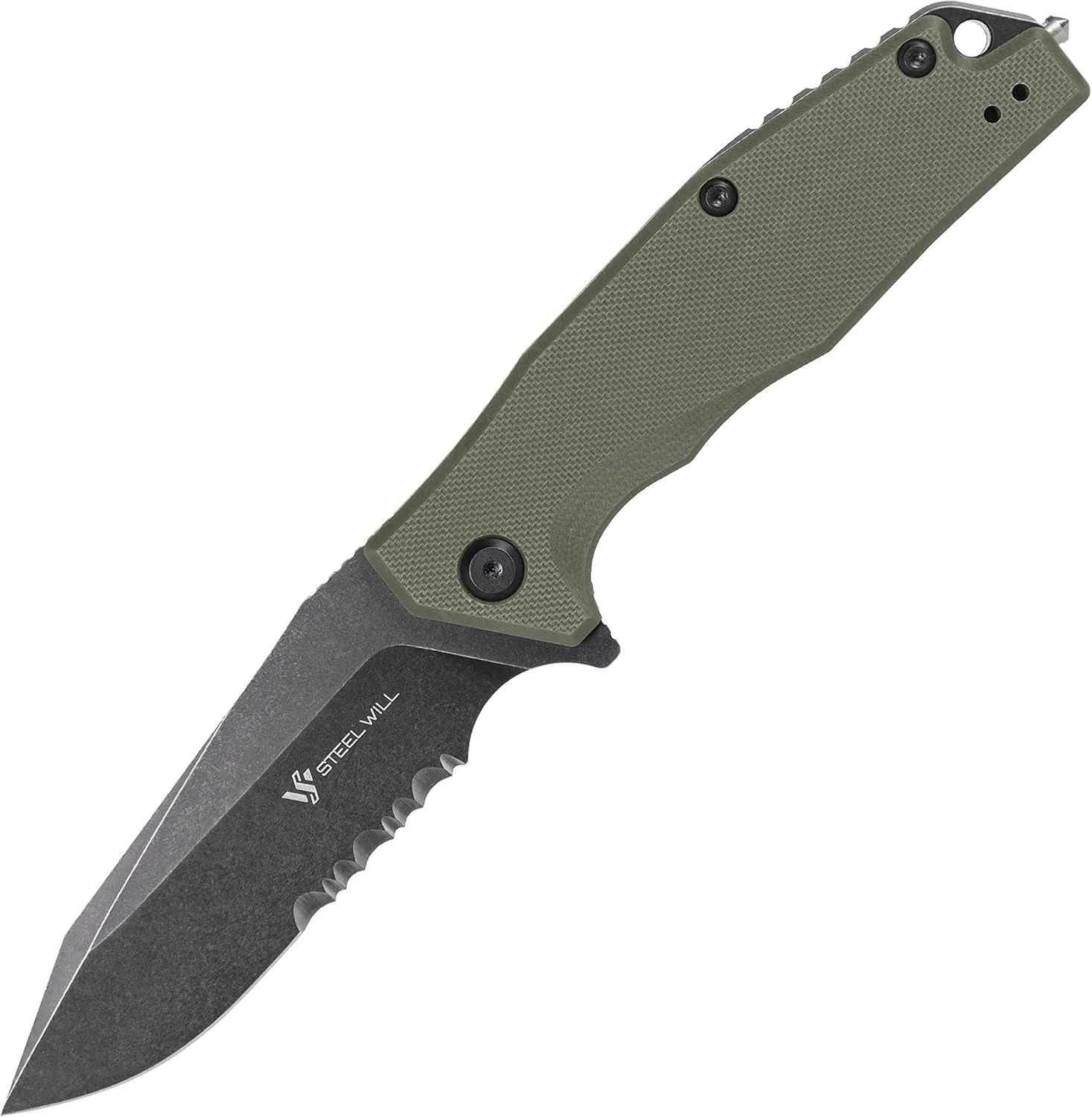 Steel Will Knives Steel Will Warbot F10 3.5'' D2 Folding Blade, Liner Lock, G10 Handle (green serrated)