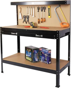 Steel Workbench Tool Storage Work Bench Workshop Tools Table W/Drawer and Peg Board 63"
