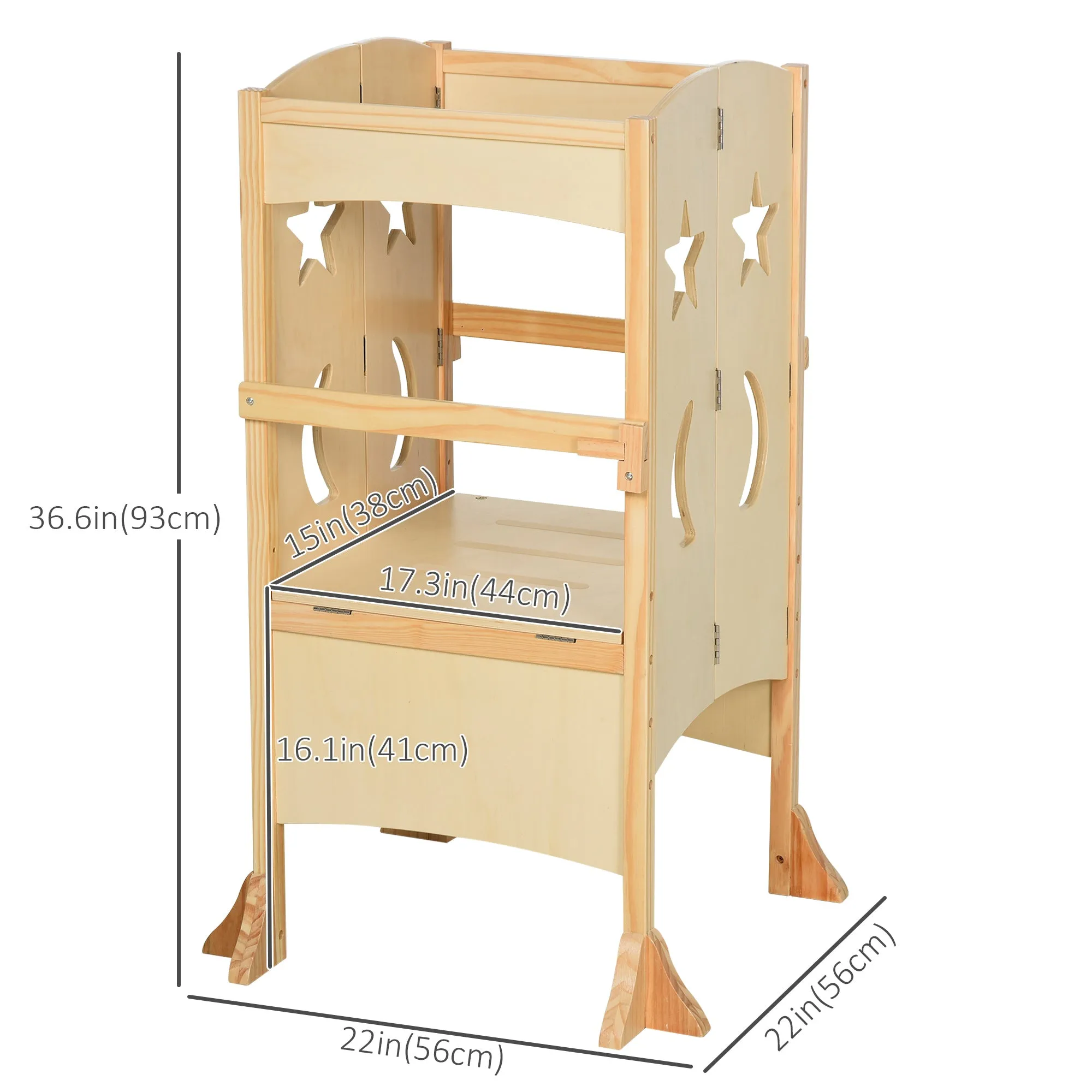 Step Stool with Support Handles Safety Rail Non-Slip Hardwood Stepping Stool for Kids Toddlers Counter Step Natural