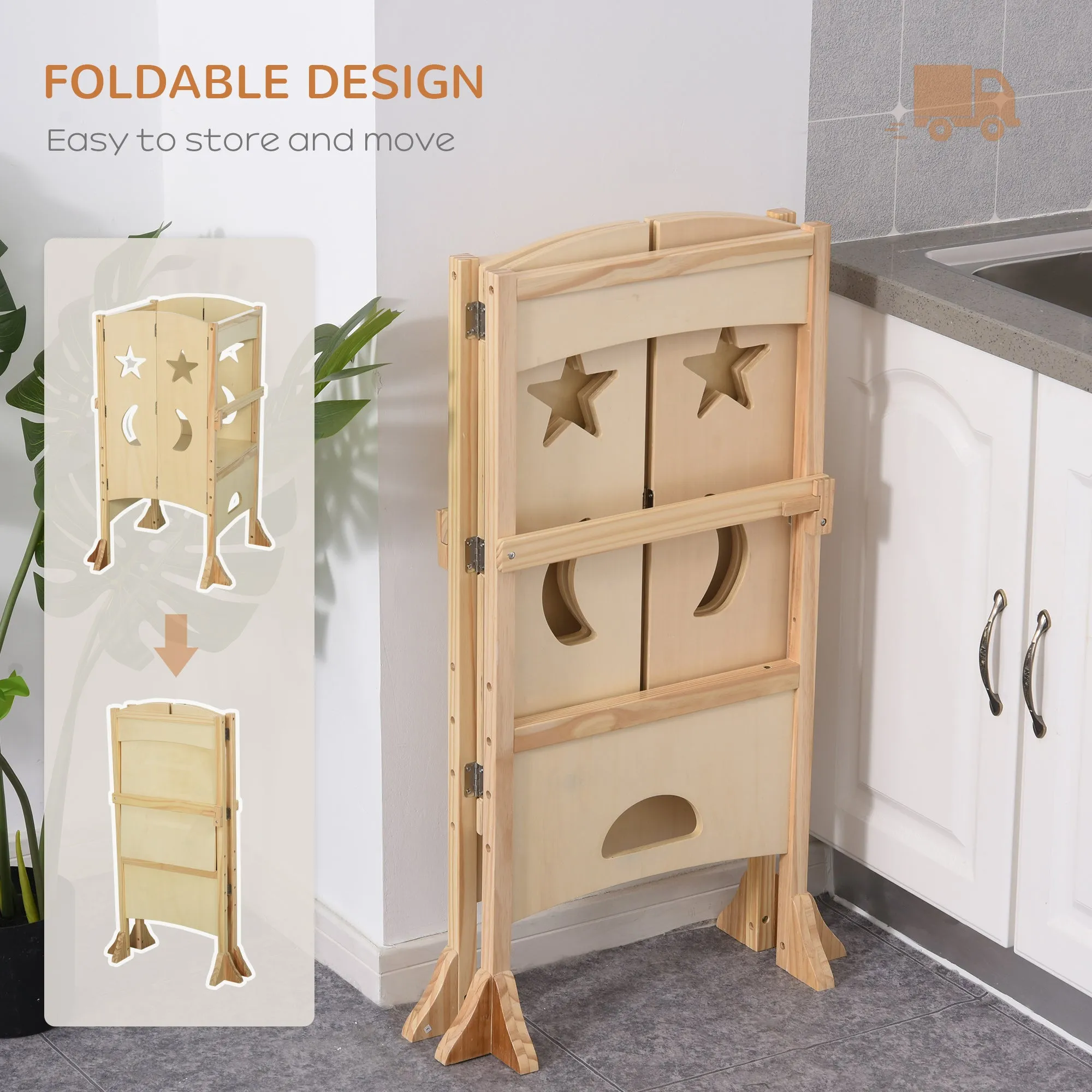 Step Stool with Support Handles Safety Rail Non-Slip Hardwood Stepping Stool for Kids Toddlers Counter Step Natural