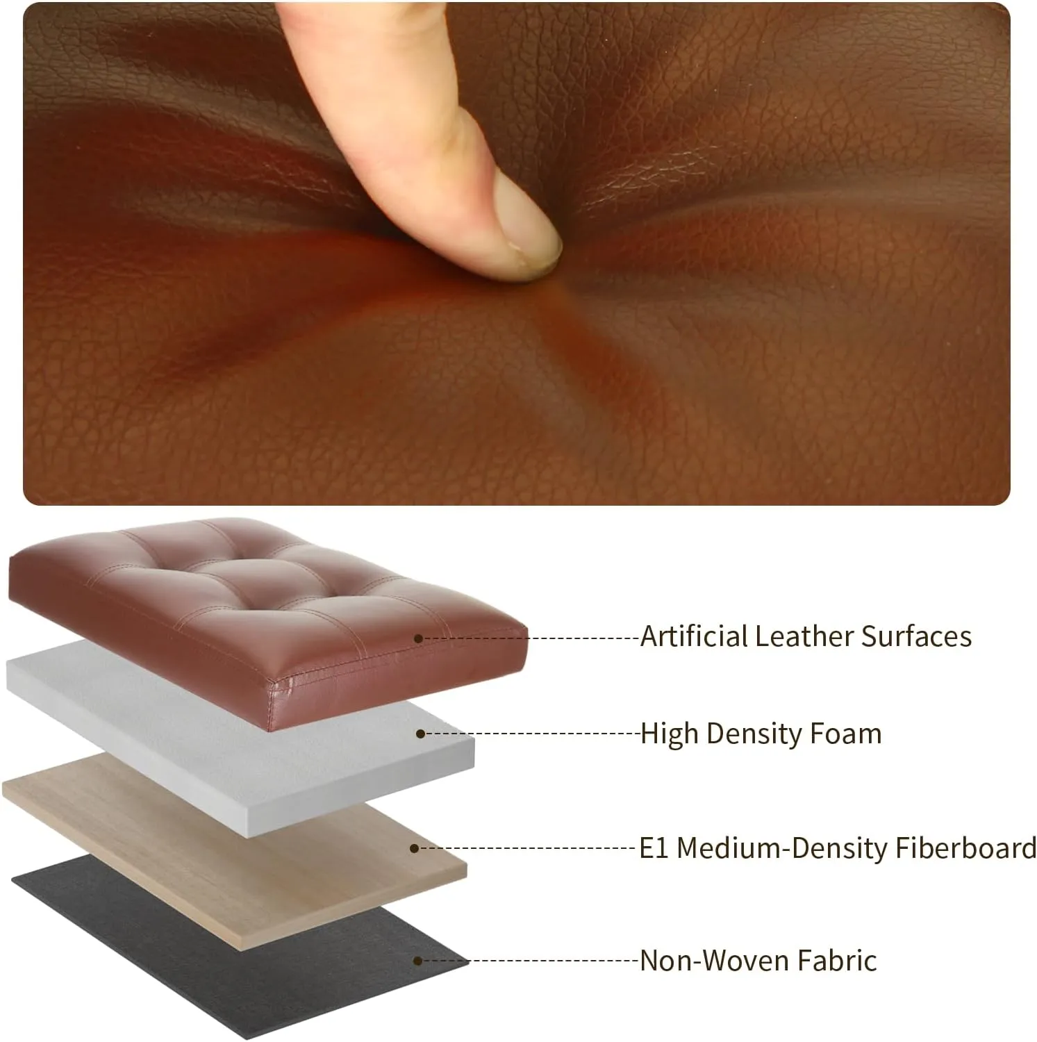Storage Ottoman Foot Rest Stool. Folding Ottoman with Storage with Thicker Foam Padded Seat. 330 lbs Footstool Bench for Living Room, Bedroom, Home Office Table, 17x13x13in, Light Brown