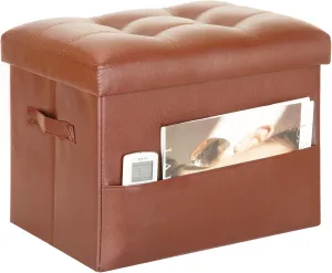 Storage Ottoman Foot Rest Stool. Folding Ottoman with Storage with Thicker Foam Padded Seat. 330 lbs Footstool Bench for Living Room, Bedroom, Home Office Table, 17x13x13in, Light Brown