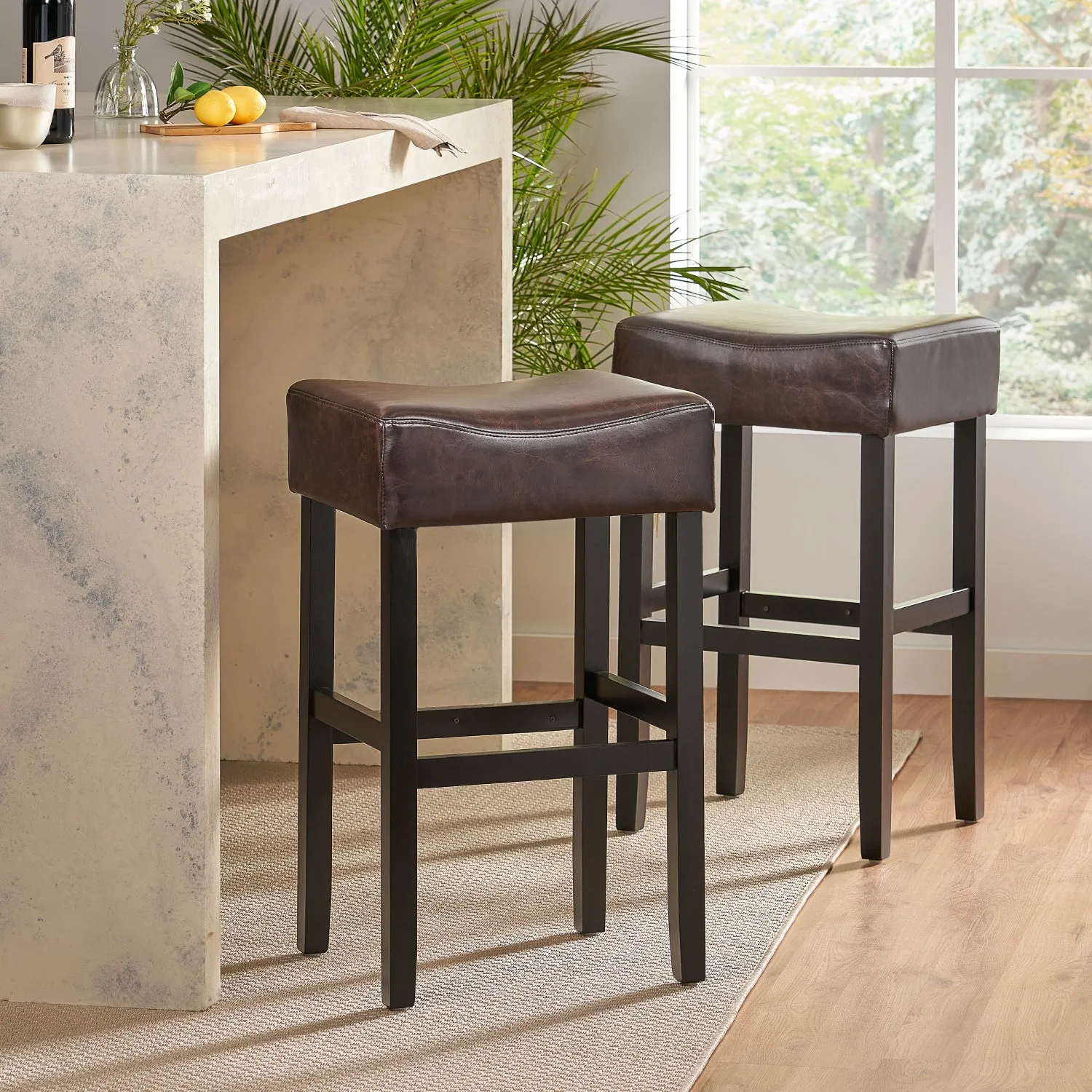 Streamdale Faux Leather Bar Stool with Sturdy Rubberwood Legs for Modern Dining