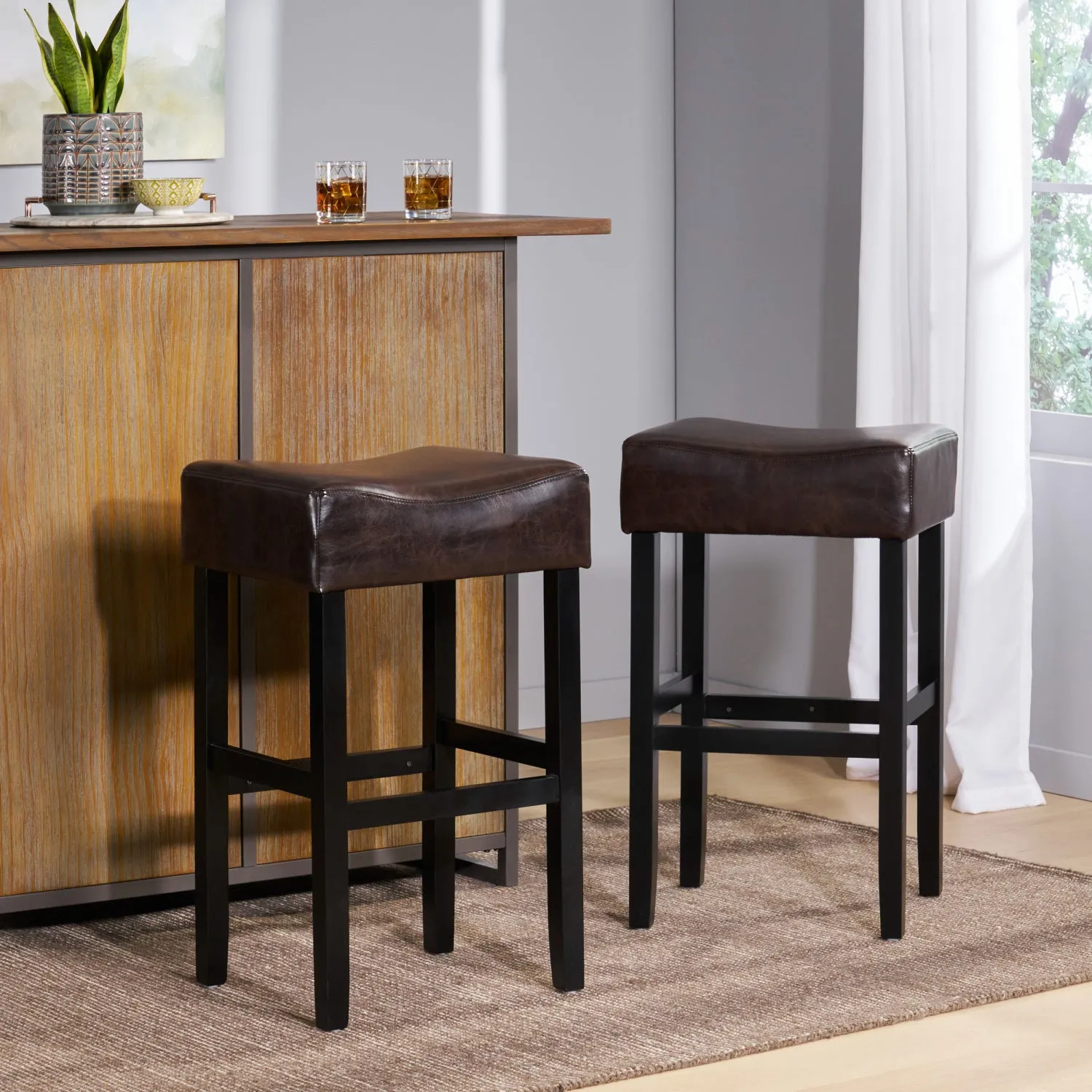 Streamdale Faux Leather Bar Stool with Sturdy Rubberwood Legs for Modern Dining