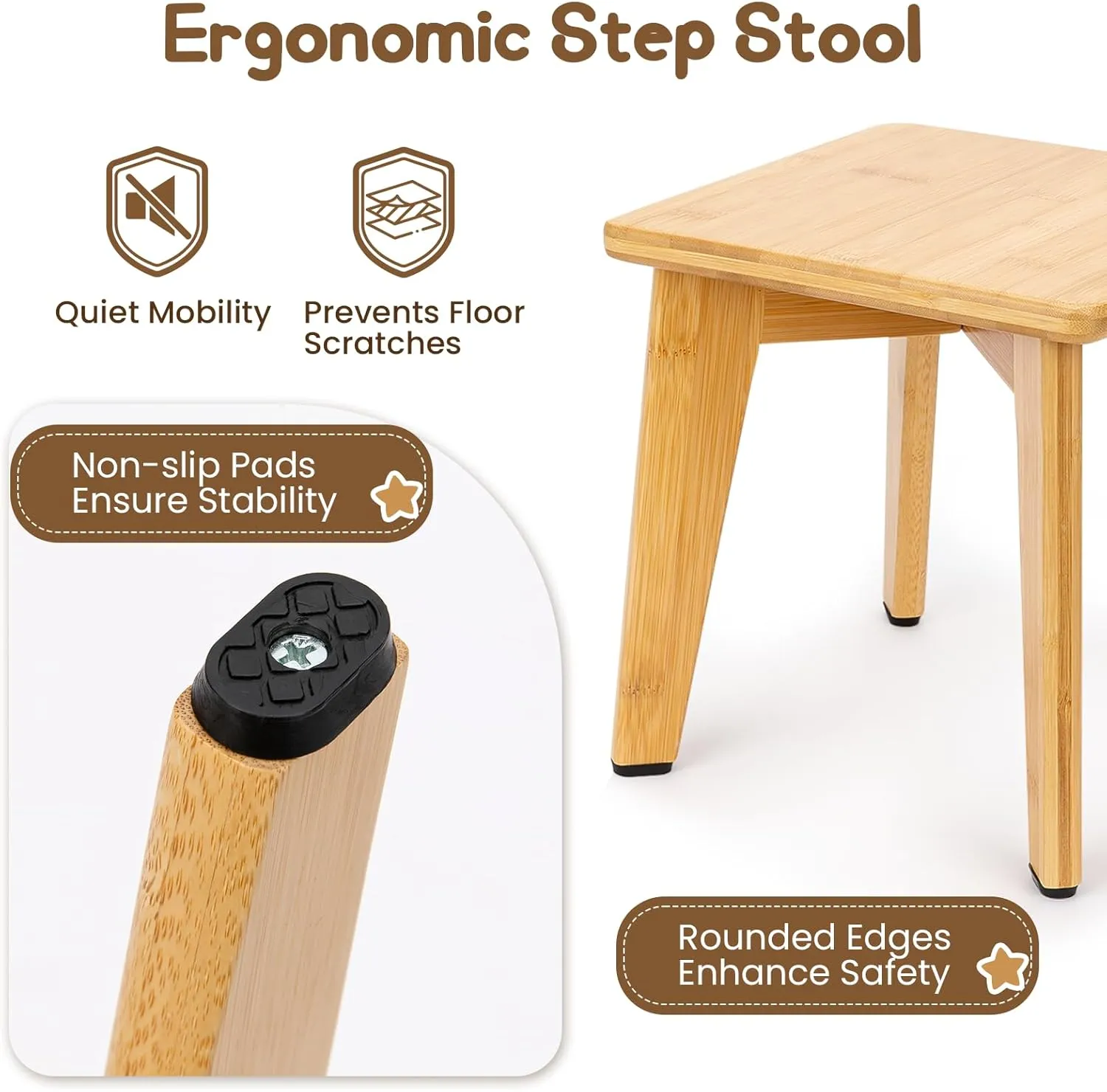StrongTek Bamboo Step Stool for Kids and Adults, Sturdy and Versatile Short Foot Stool for Bathroom, Kitchen, Bedroom, Compact 10-inch Small Wood Stool, Plant Stand (Natural)