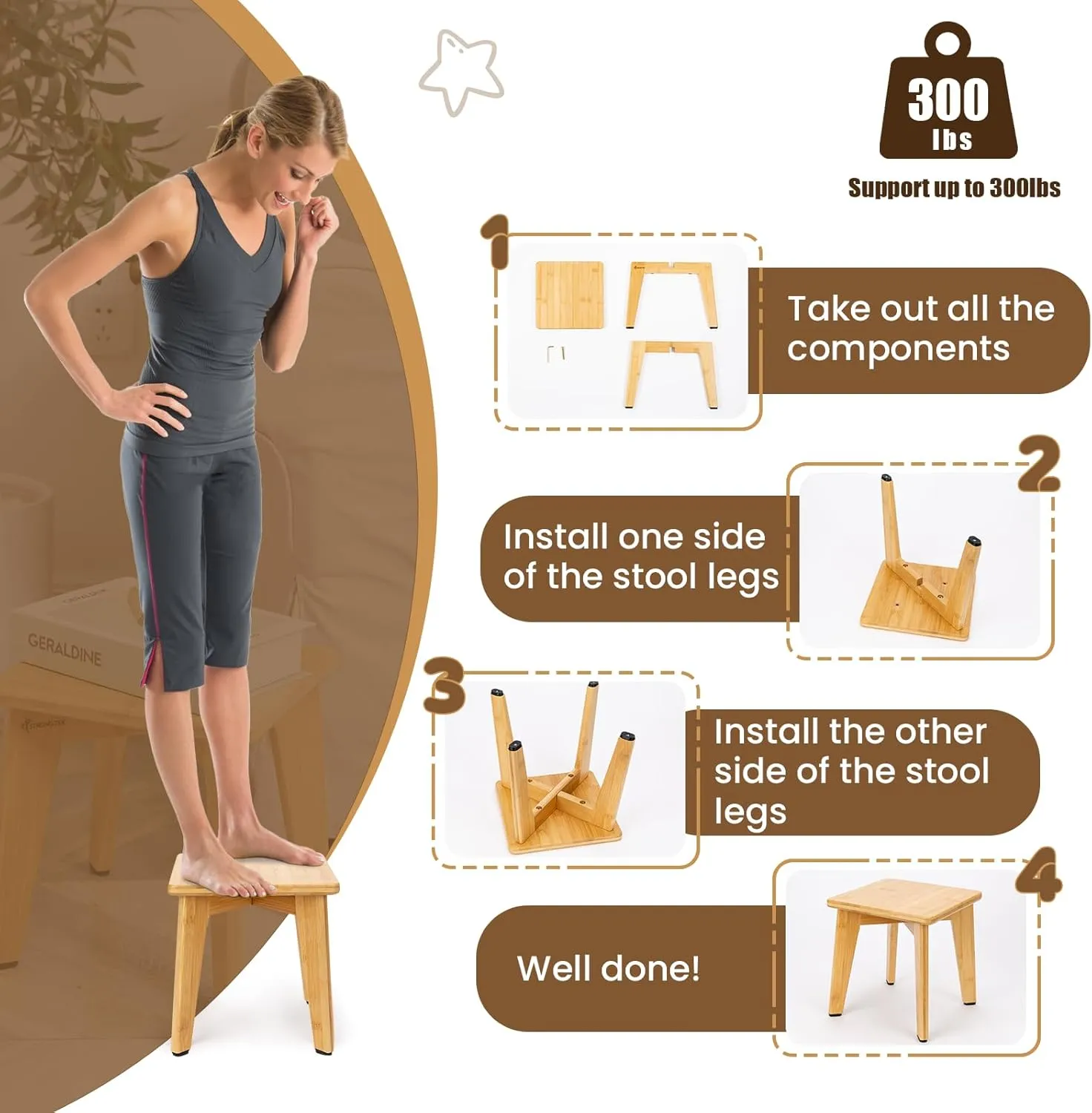 StrongTek Bamboo Step Stool for Kids and Adults, Sturdy and Versatile Short Foot Stool for Bathroom, Kitchen, Bedroom, Compact 10-inch Small Wood Stool, Plant Stand (Natural)
