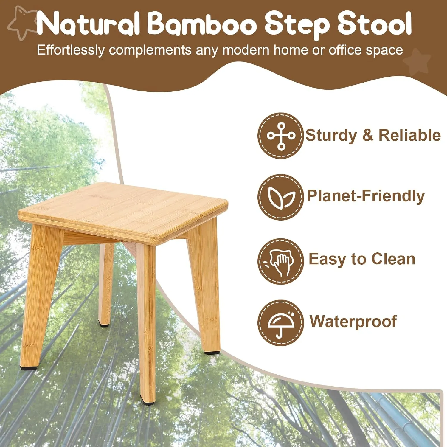 StrongTek Bamboo Step Stool for Kids and Adults, Sturdy and Versatile Short Foot Stool for Bathroom, Kitchen, Bedroom, Compact 10-inch Small Wood Stool, Plant Stand (Natural)