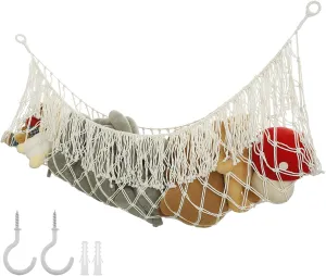 Stuffed Animal Hammock, Cotton Rope Plush Toy Storage Net, Wall Hanging Display, Beige White, 150x40cm