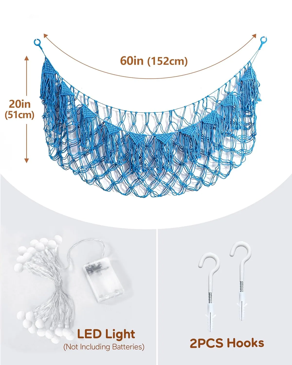 Stuffed Animal Hammock Net with Lights - Big Toy Net Hammock for Organizing Teddy Bear and Stuffy Storage, Xlarge Plushie Net for Kids Bedrooms Playroom Nursery(Blue XL)