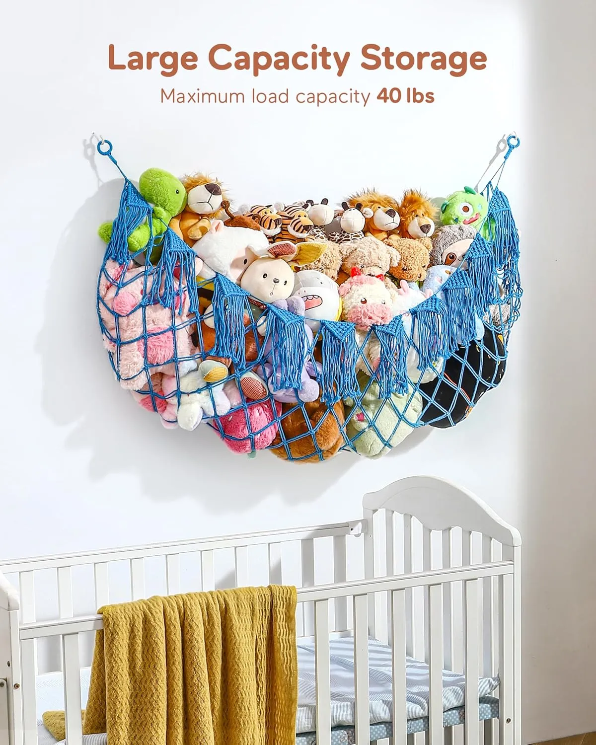 Stuffed Animal Hammock Net with Lights - Big Toy Net Hammock for Organizing Teddy Bear and Stuffy Storage, Xlarge Plushie Net for Kids Bedrooms Playroom Nursery(Blue XL)