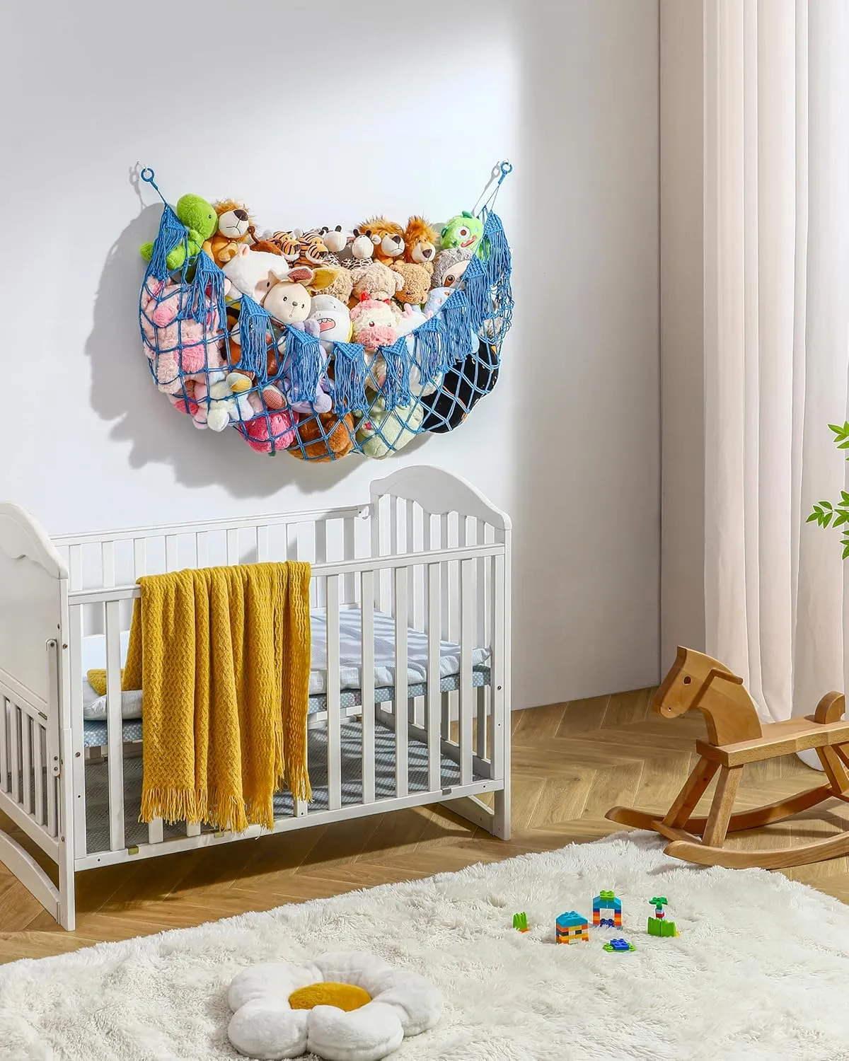 Stuffed Animal Hammock Net with Lights - Big Toy Net Hammock for Organizing Teddy Bear and Stuffy Storage, Xlarge Plushie Net for Kids Bedrooms Playroom Nursery(Blue XL)