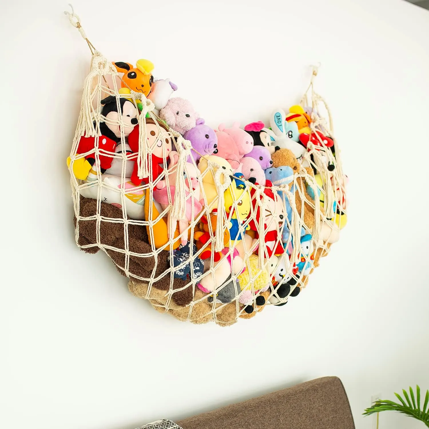 Stuffed Animal Net or Hammock XL for Flat Wall Mounted Handmade Macrame Toy Display Hanging Plush Toy Net for Stuff Animal Storage(Cream)