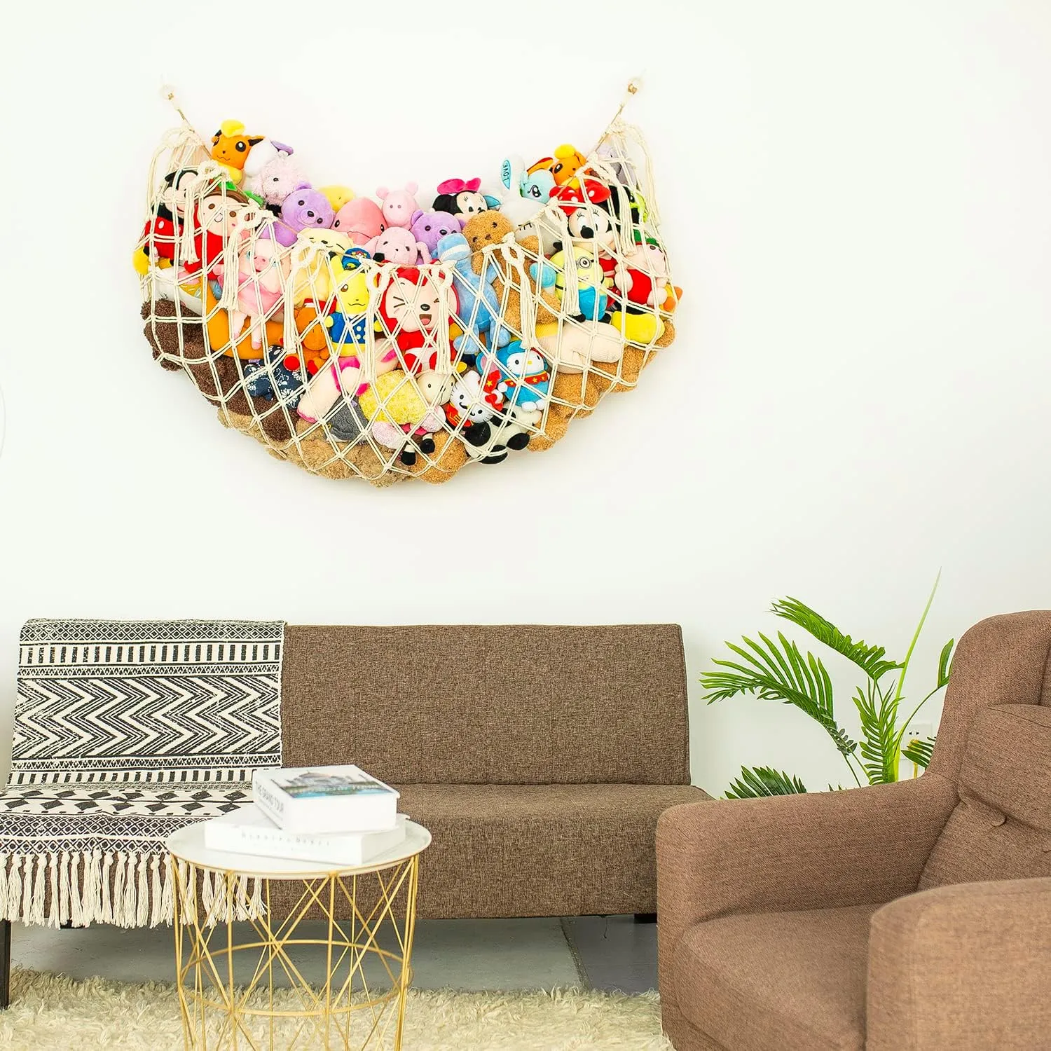 Stuffed Animal Net or Hammock XL for Flat Wall Mounted Handmade Macrame Toy Display Hanging Plush Toy Net for Stuff Animal Storage(Cream)