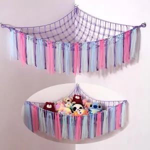 Stuffed Animal Toys Hammock with LED Light, Stuffed Doll Hanging Corner Holder for Home Storage, Large Hanging Net -Display Teddies for Bedroom, Purple Decor Organizer