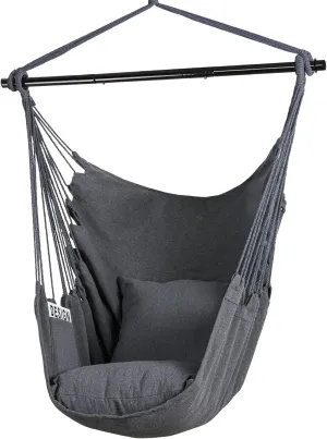 SUNCREAT Hammock Chair Swing with Steel Support Bar, Side Pocket, Large Hanging Chair Outdoor, Max 450lbs Capacity, Dark Gray