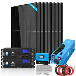SunGold Power | Off-Grid Solar Kit 6000W | 48VDC | 120V/240V | LifePo4 10.48KWH Power Wall Lithium Battery | 8 X 370W Solar Panels