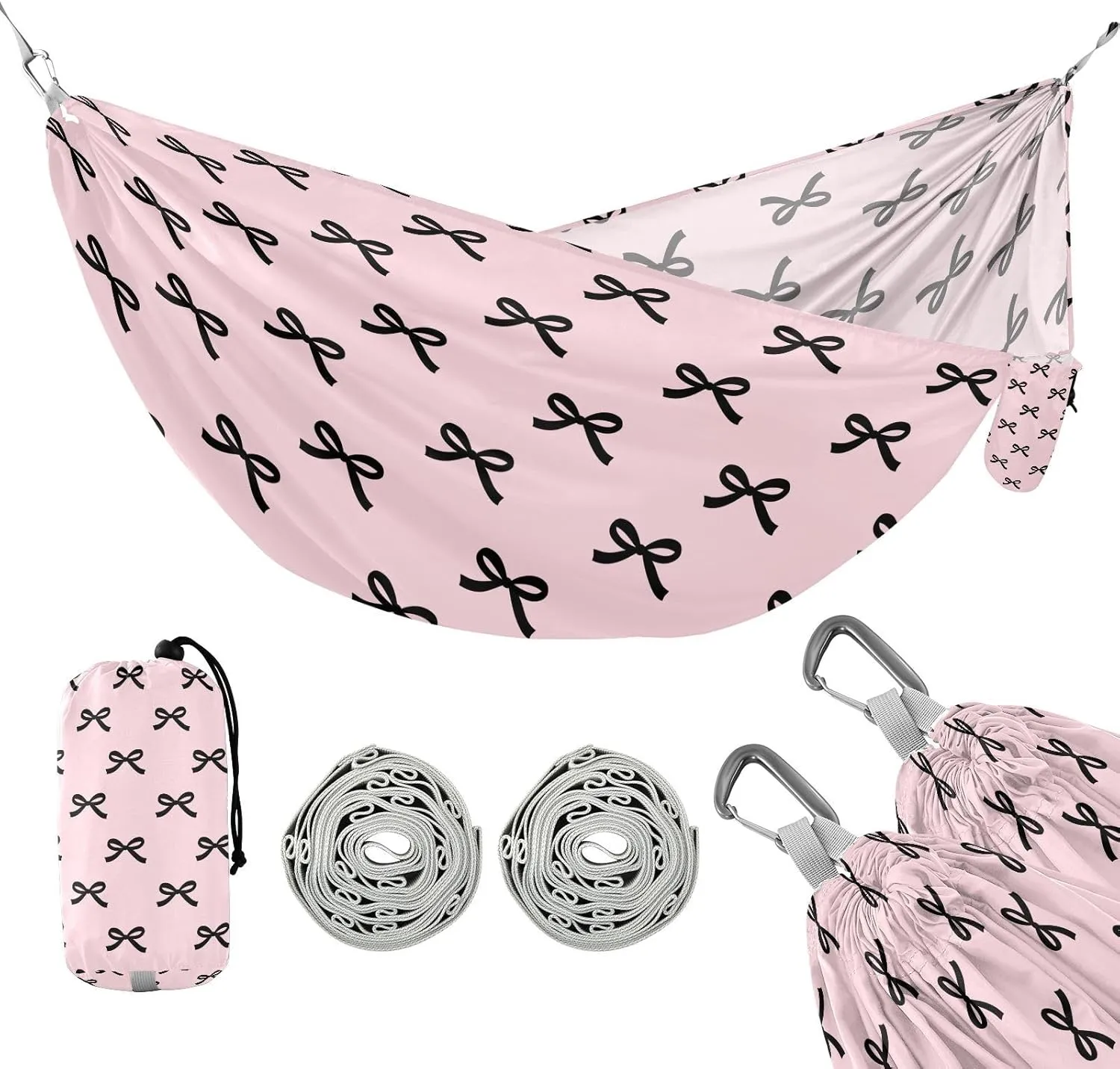 susiyo Portable Camping Hammock Beauty Bow Printed Lightweight Hammock Comfortable Travel Swing with Tree Straps for Camping Hiking Backpacking Travel or Beach - Up to 330lbs