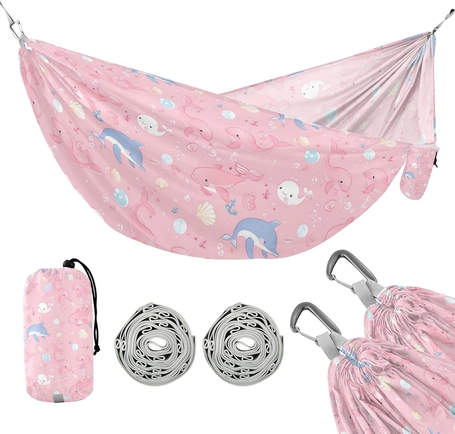 susiyo Portable Camping Hammock Cute Whales Printed Lightweight Hammock Comfortable Travel Swing with Tree Straps for Camping Hiking Backpacking Travel or Beach - Up to 330lbs