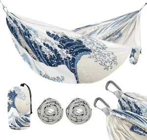 susiyo Portable Camping Hammock Great Wave Printed Lightweight Hammock Comfortable Travel Swing with Tree Straps for Camping Hiking Backpacking Travel or Beach - Up to 330lbs