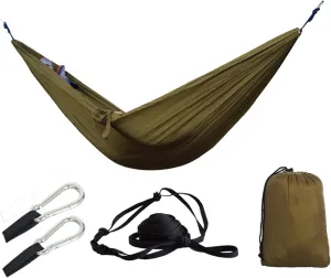 Swing Set Camping Hammock, Nylon Hammock, Portable Lightweight Parachute Hammock with Tree Straps for Backpacking Camping Travel Beach Garden Outdoor Camping Gear Swing Seat (Color : Camel)