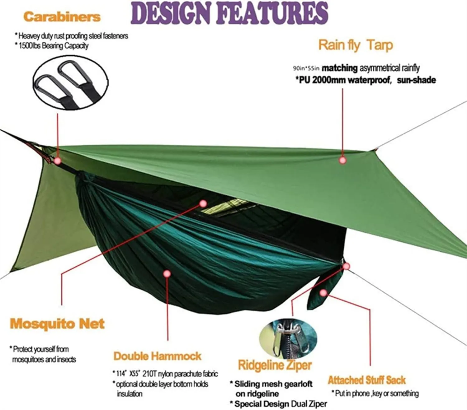 Swing Set Camping Hammock, Portable Travel Hammock with Net and Rainfly, Tree Light Hammock Tent for Outdoor Backyard Hiking Swing Seat (Color : Blue and Black)
