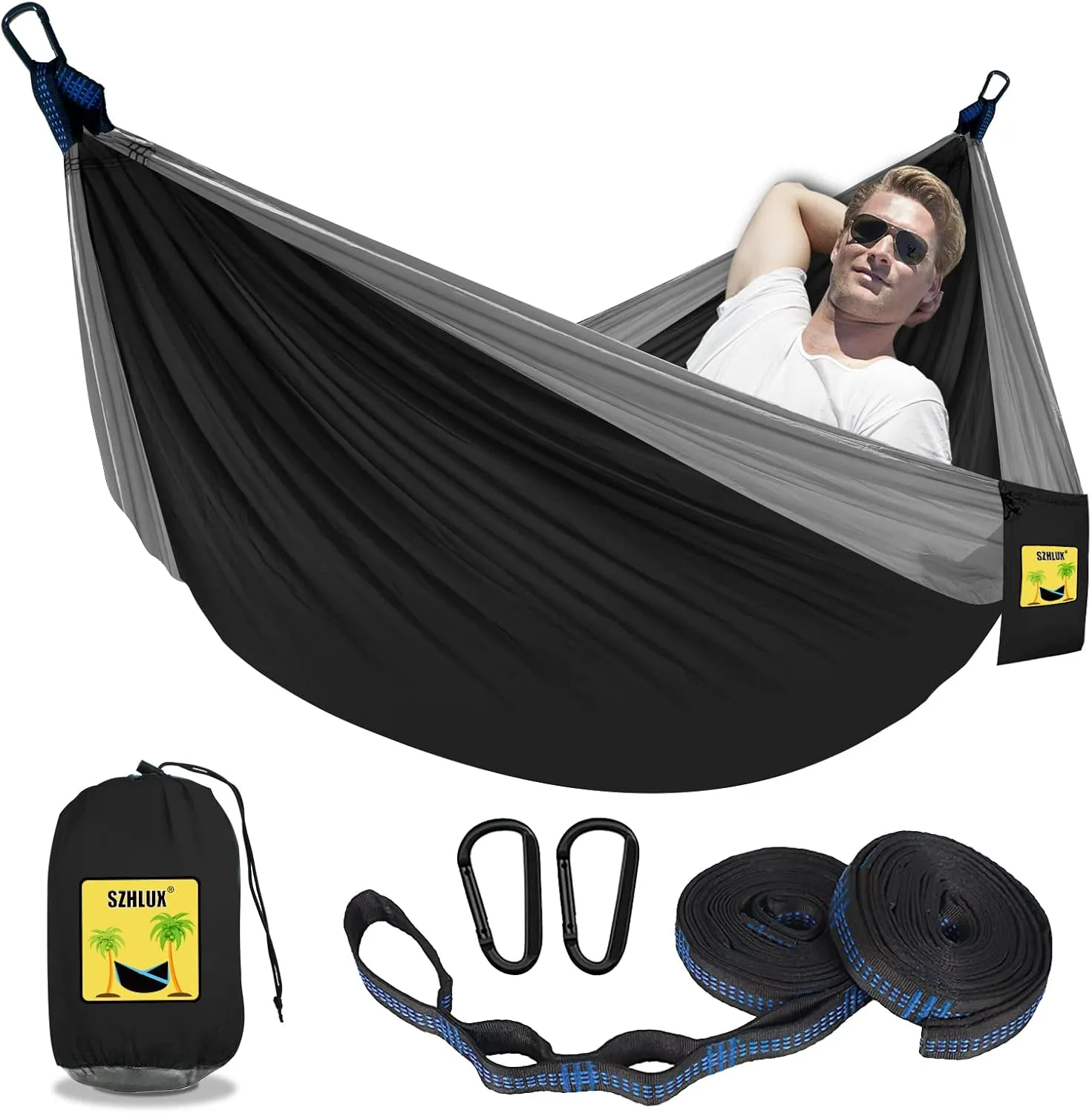SZHLUX Camping Hammock Double Portable Hammocks Camping Accessories and Camping Gear,Great for Hiking,Outdoor,Beach,Camping