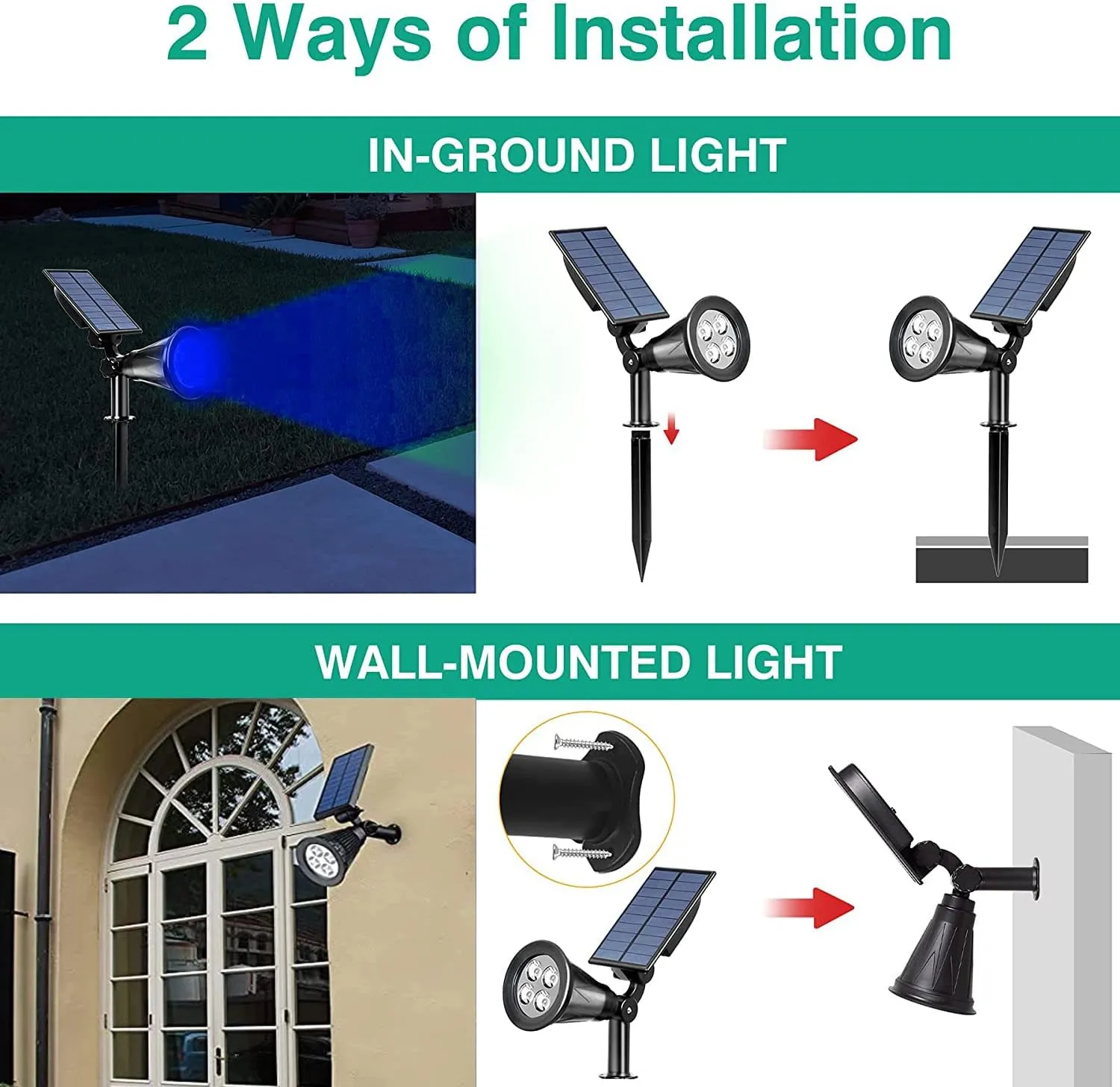 T-SUNUS Blue Solar Lights Outdoor Waterproof IP65, 2 Pack Garden Spotlights, Auto-on/Off Security Landscape Pond Spot Light 2 Modes for Halloween Christmas Tree Patio Garage Yard Driveway Pool Fence