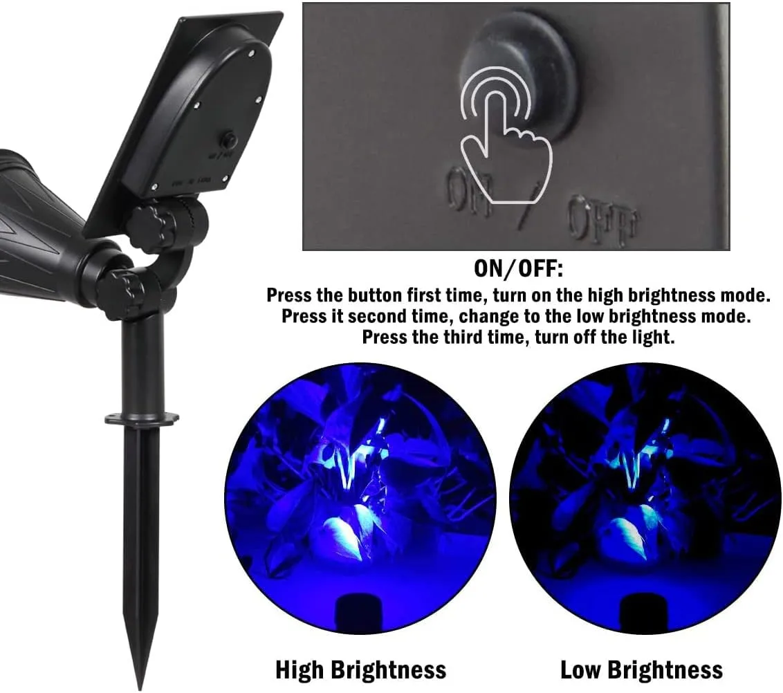 T-SUNUS Blue Solar Lights Outdoor Waterproof IP65, 2 Pack Garden Spotlights, Auto-on/Off Security Landscape Pond Spot Light 2 Modes for Halloween Christmas Tree Patio Garage Yard Driveway Pool Fence