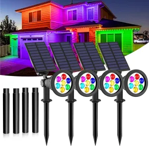 T-SUNUS Solar Landscape Spotlights Color Changing 4 Pack IP55 Waterproof Outdoor Christmas & Halloween RGB Pond Lights for Flag Yard Pathway Pool Patio Auto On/Off Adjustable Colorful Garden Lighting