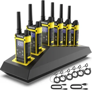T3F IP67 Waterproof Walkie Talkies, Rugged Two Way Radio with Earpiece, Triple Proof, Three Charging Options, FRS 2 Way Radio, NOAA, VOX (6 Pack), Black/Yellow