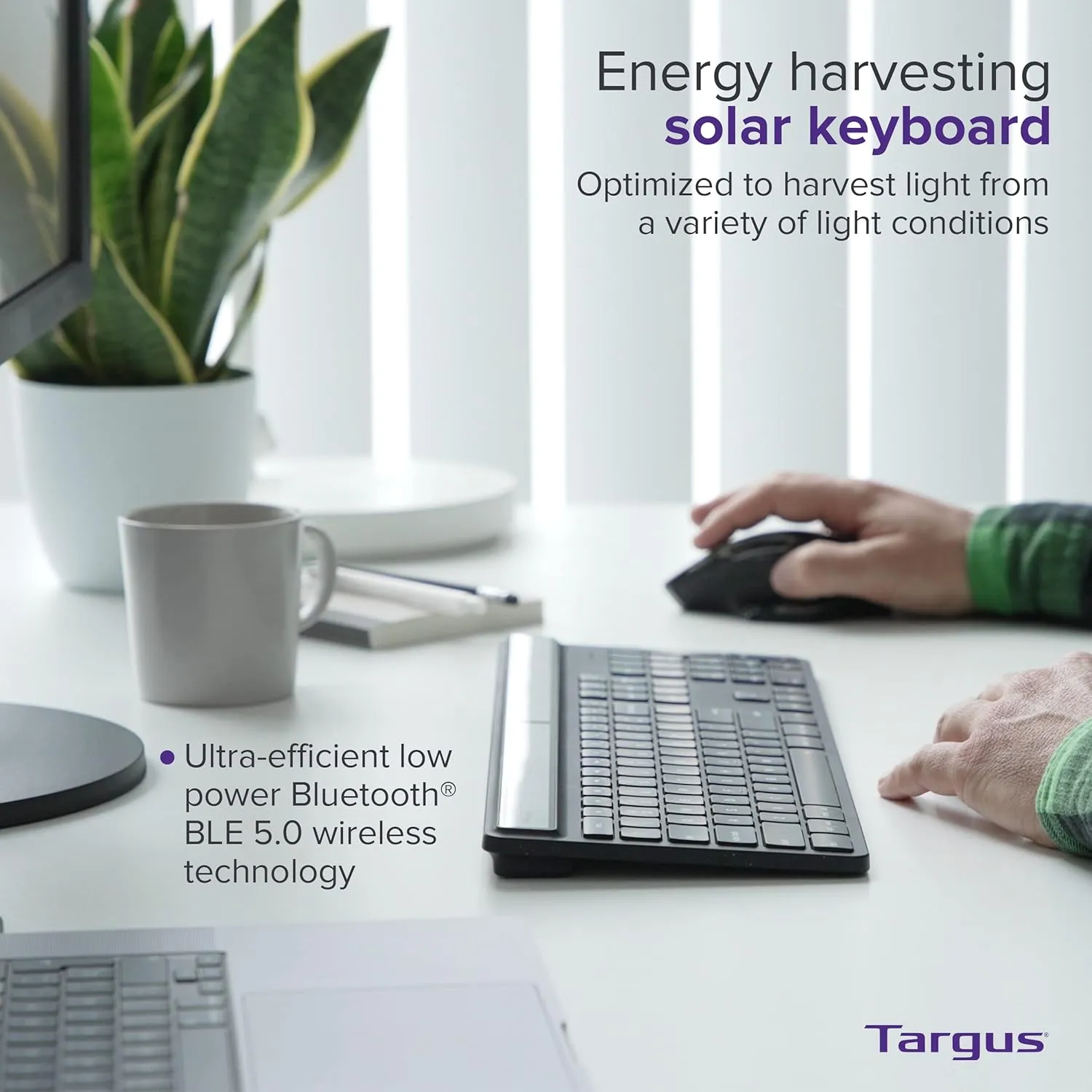 Targus Full-Size Sustainable EcoSmart Bluetooth Keyboard, Black - Compatible with Chrome OS, Windows, macOS, iOS, and Android (AKB868US)
