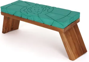 Teak Meditation Bench - Meditation Seat - Meditation Stool - Kneeling Meditation Chair - Portable Folding Meditation Bench - Seiza Yoga Meditation Bench - Prayer Bench (Teal Green/Teak)