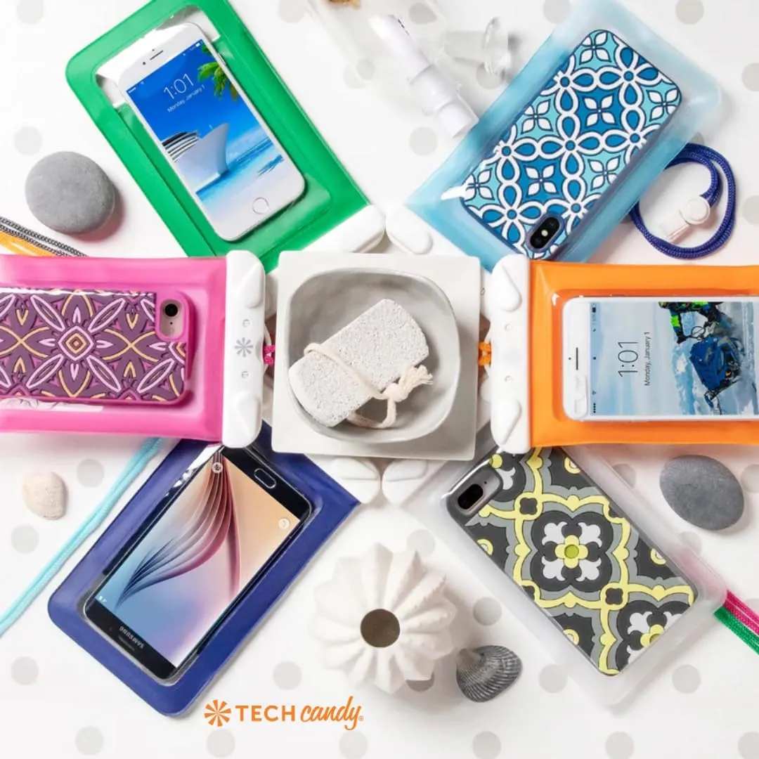 Tech Candy Dry Spell Water Defender Bag, White - Waterproof Protective Pouch for Smartphones & Valuables, Transparent Touchscreen-Compatible, IPX8 Certified, with Lanyard & Secure Lock, Dry Bag