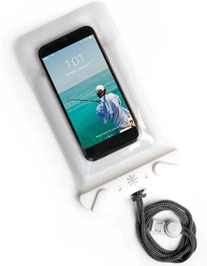 Tech Candy Dry Spell Water Defender Bag, White - Waterproof Protective Pouch for Smartphones & Valuables, Transparent Touchscreen-Compatible, IPX8 Certified, with Lanyard & Secure Lock, Dry Bag