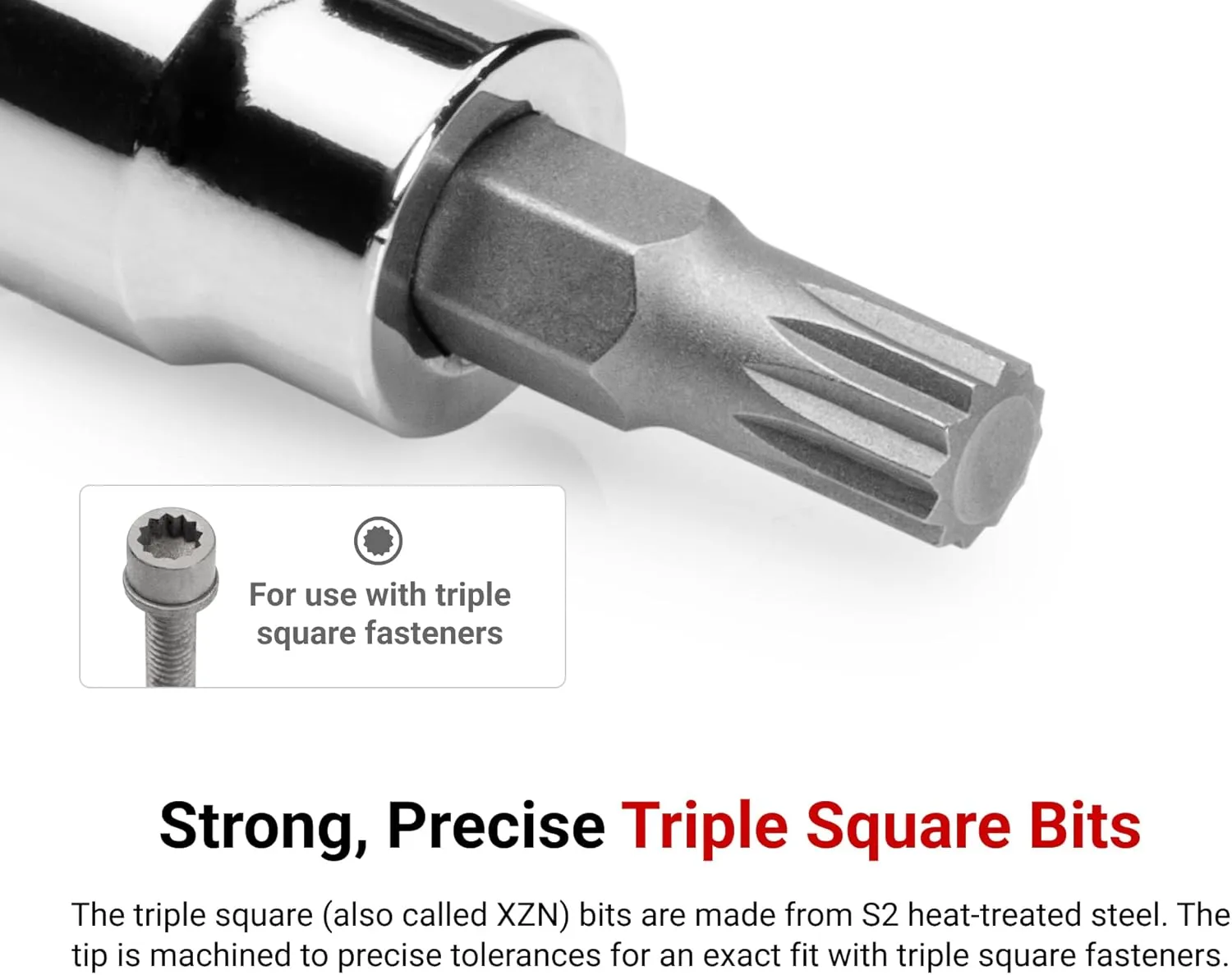 TEKTON 3/8 Inch Triple Square Bit Socket Set with Rail, 8-Piece (M4-M12) | SHB91108