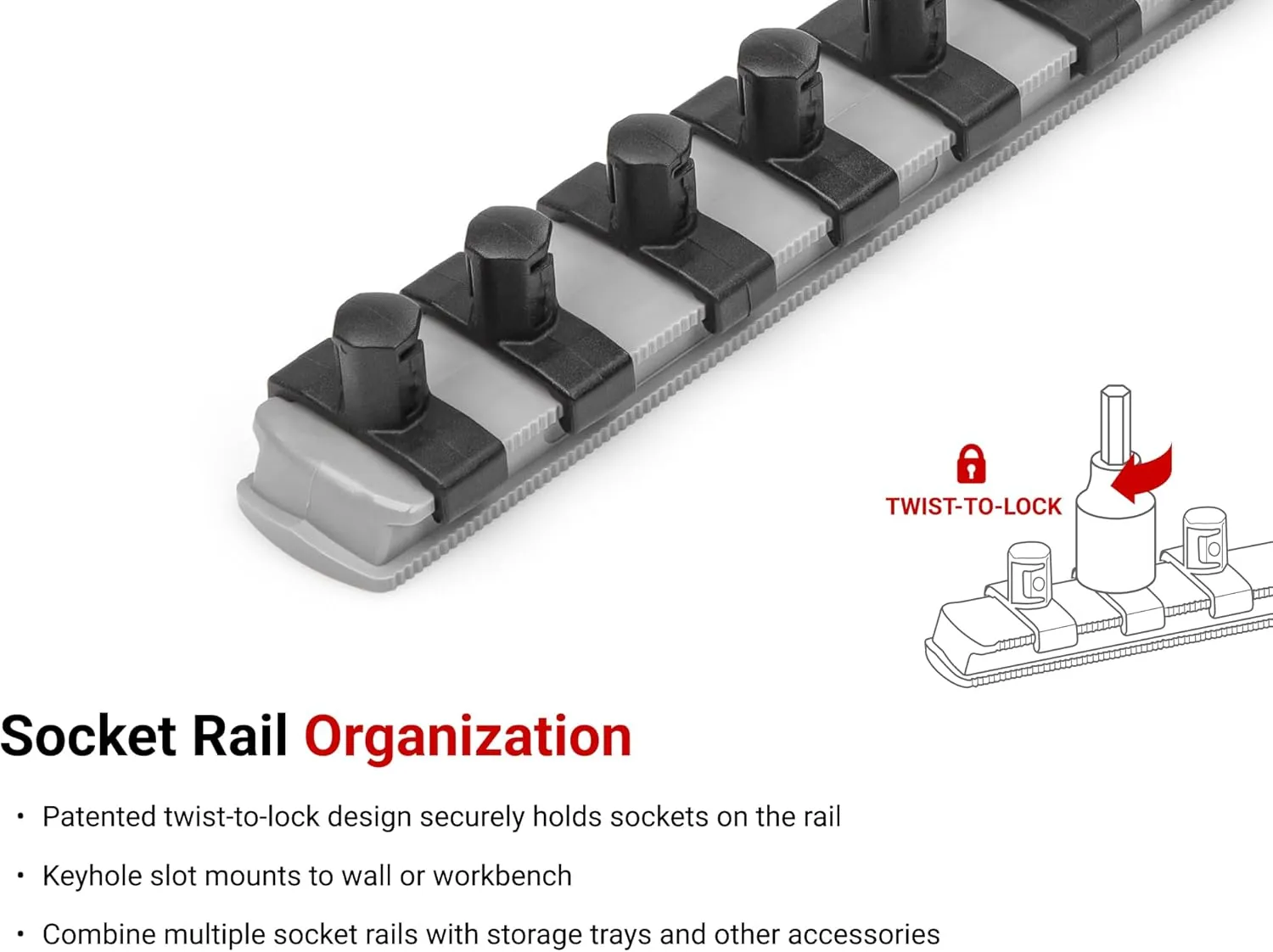 TEKTON 3/8 Inch Triple Square Bit Socket Set with Rail, 8-Piece (M4-M12) | SHB91108