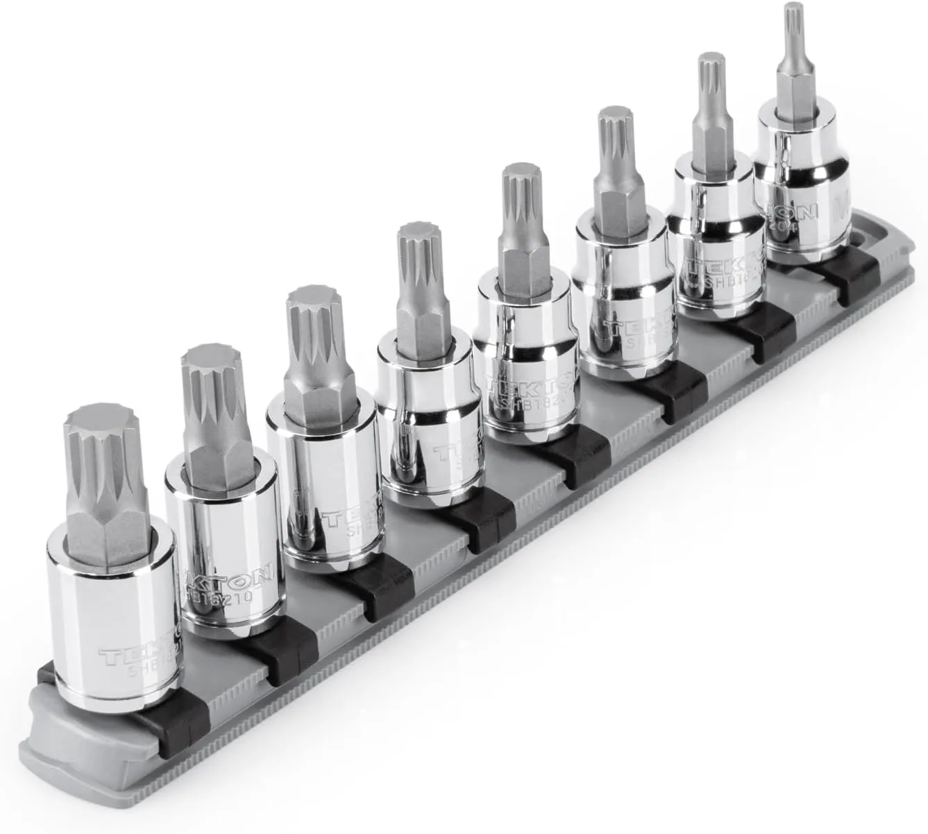 TEKTON 3/8 Inch Triple Square Bit Socket Set with Rail, 8-Piece (M4-M12) | SHB91108