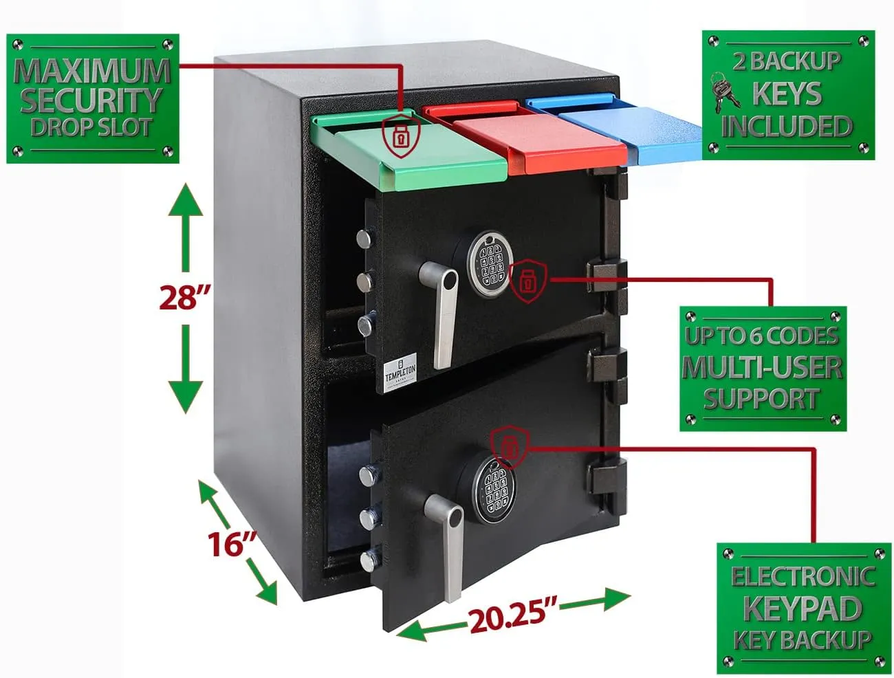 Templeton Safes Two Door Multi-User Depository Drop Safe with Electronic Locks & Segregated Drop Slots