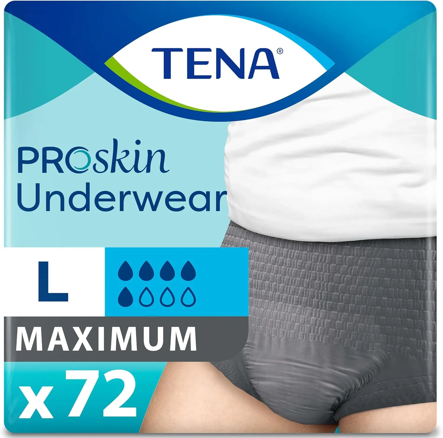 TENA Incontinence Underwear for Men, Maximum Absorbency, ProSkin, Large -18 Count (Pack of 4)