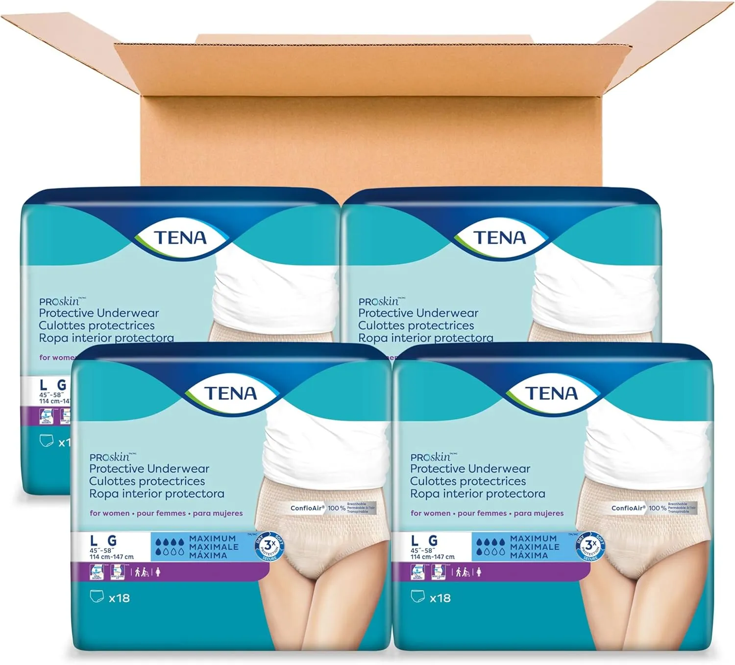 TENA Incontinence Underwear for Women, Maximum Absorbency, ProSkin - Large - 72 Count