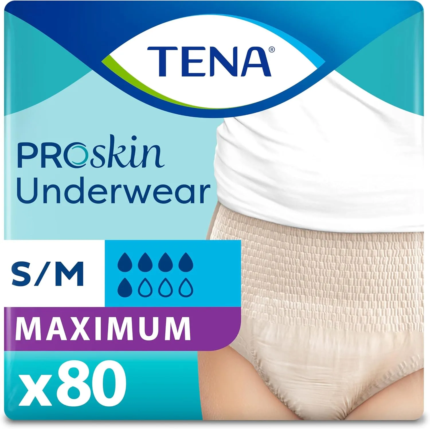 TENA Incontinence Underwear for Women, Maximum Absorbency, ProSkin - Small/Medium - 80 Count