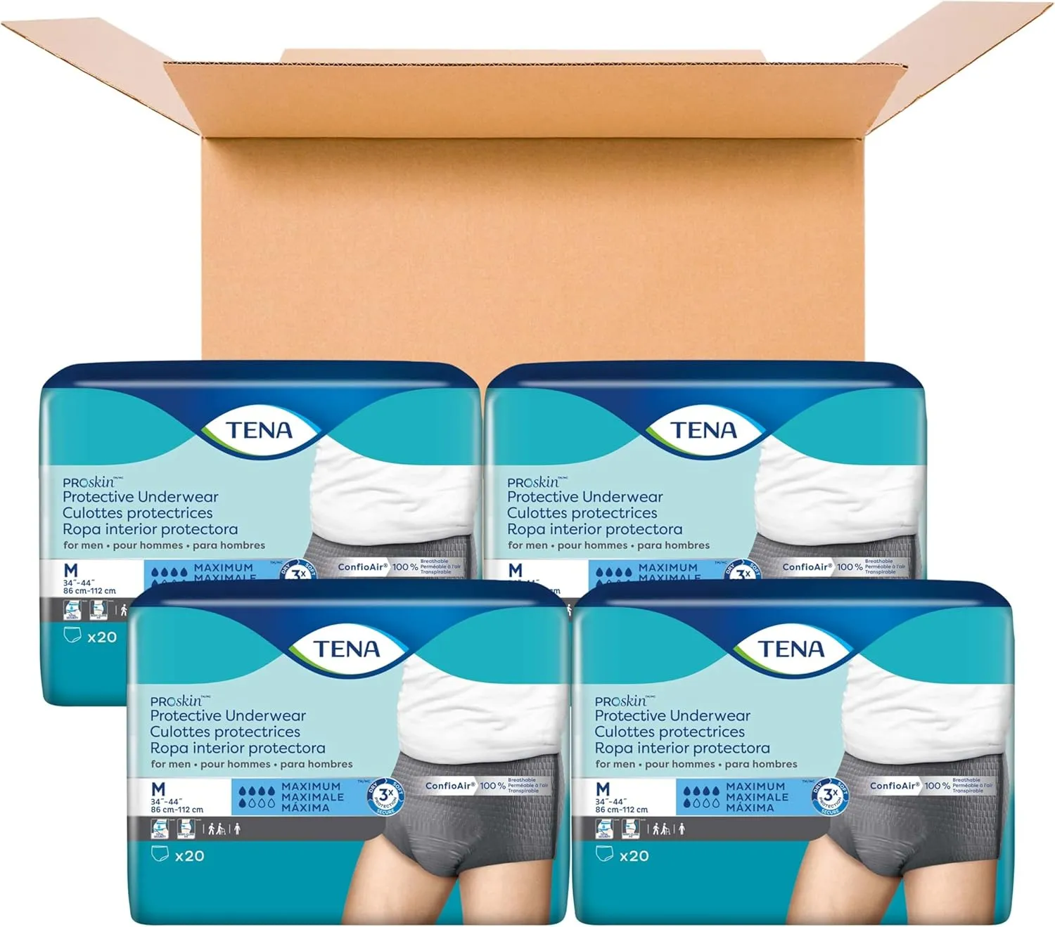 TENA ProSkin Disposable Underwear Male Pull On with Tear Away Seams Medium, 73520, Maximum, 80 Ct